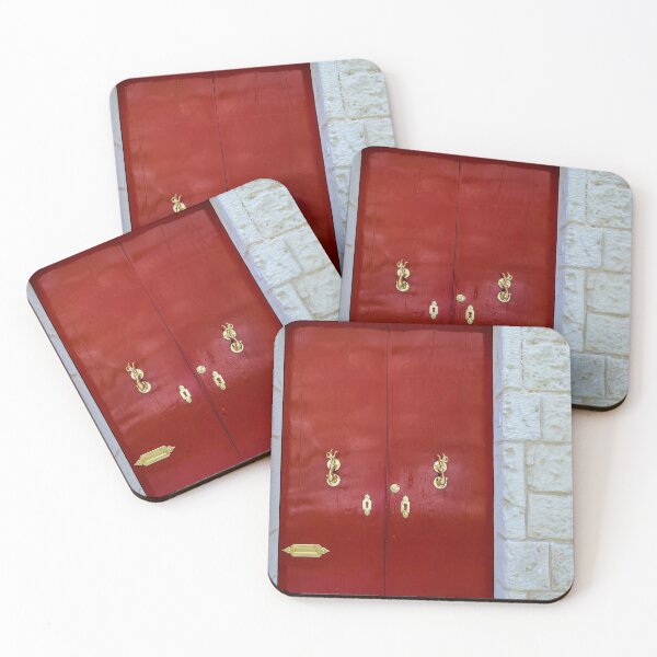 Item preview, Red wooden door with golden vintage knockers designed and sold by lena-maximova.