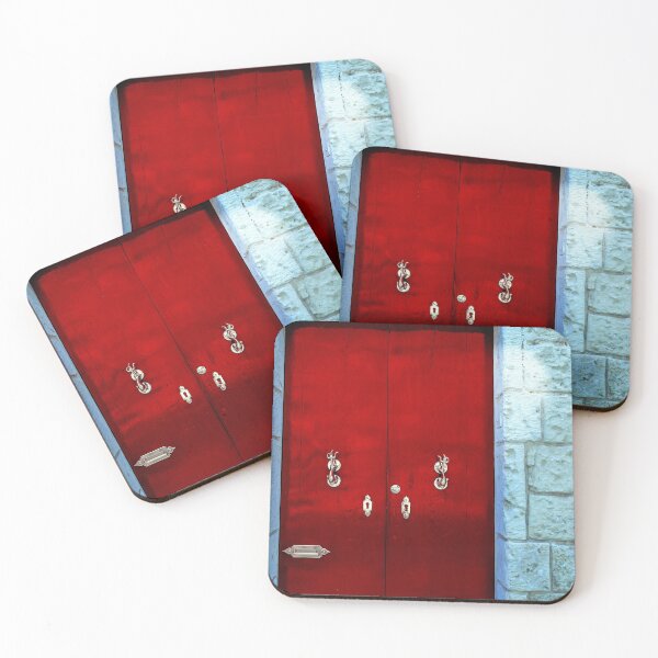 Item preview, Red wooden door with golden vintage knockers designed and sold by lena-maximova.