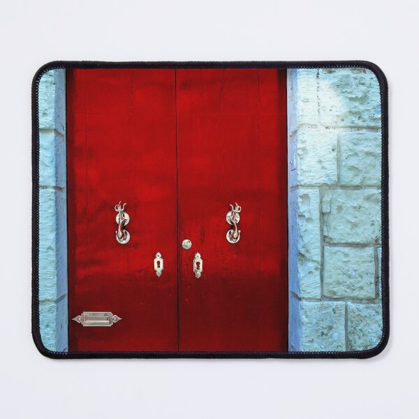 Item preview, Red wooden door with golden vintage knockers designed and sold by lena-maximova.