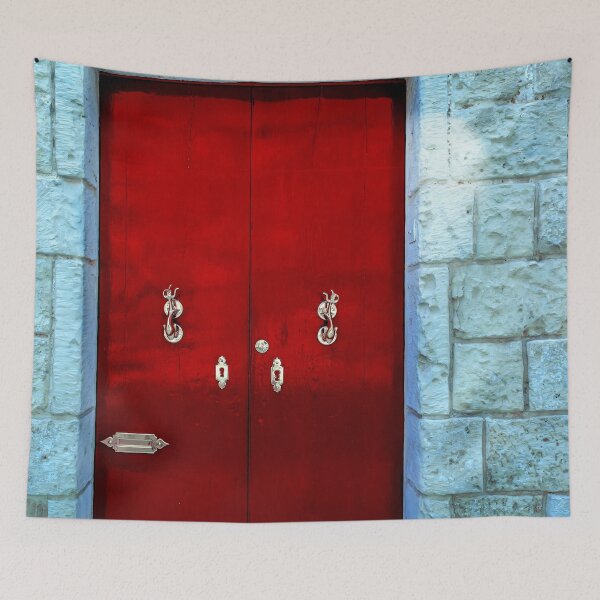 Item preview, Red wooden door with golden vintage knockers designed and sold by lena-maximova.