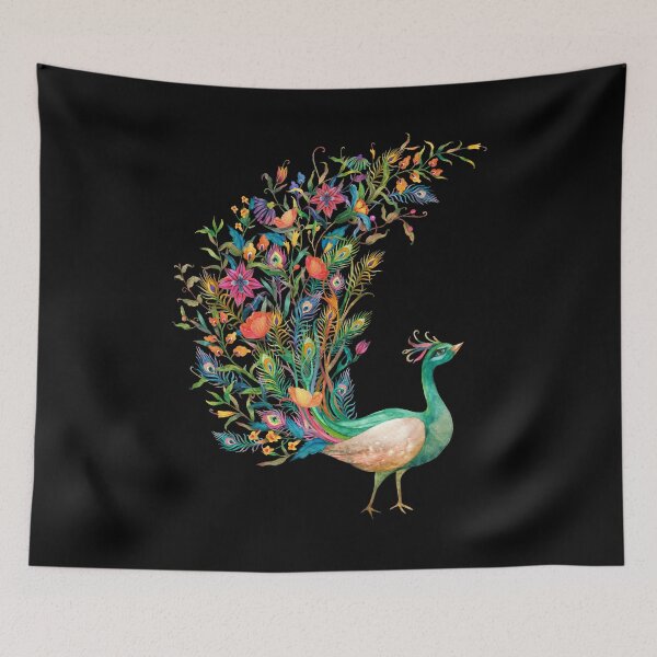 Item preview, Watercolor Peacock with Colorful Flowy Flowers and Feathers designed and sold by GoldfishEast.