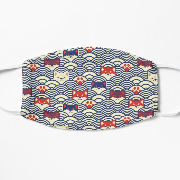 Japanese Waves and Shibas - Classic Navy and Red Flat Mask