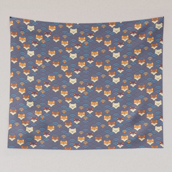 Item preview, Japanese Waves and Shibas - Modern Blue and Purple designed and sold by KaijuKennels.