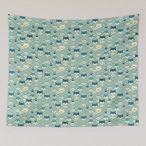 Item preview, Japanese Waves and Shibas - Light Teal designed and sold by KaijuKennels.