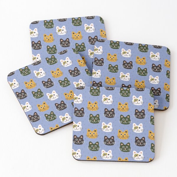Item preview, Cute Funny Black, White and Orange Kitty Faces. Cat Faces on Blue Pattern designed and sold by silviaol.