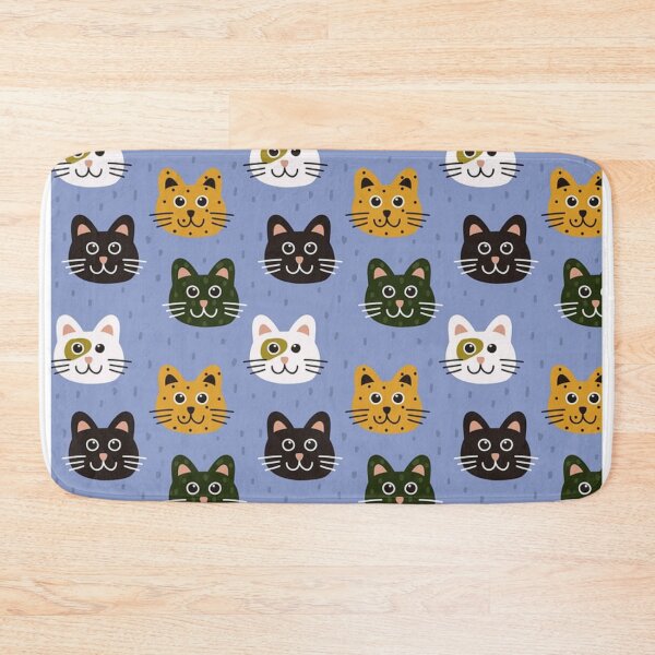 Item preview, Cute Funny Black, White and Orange Kitty Faces. Cat Faces on Blue Pattern designed and sold by silviaol.