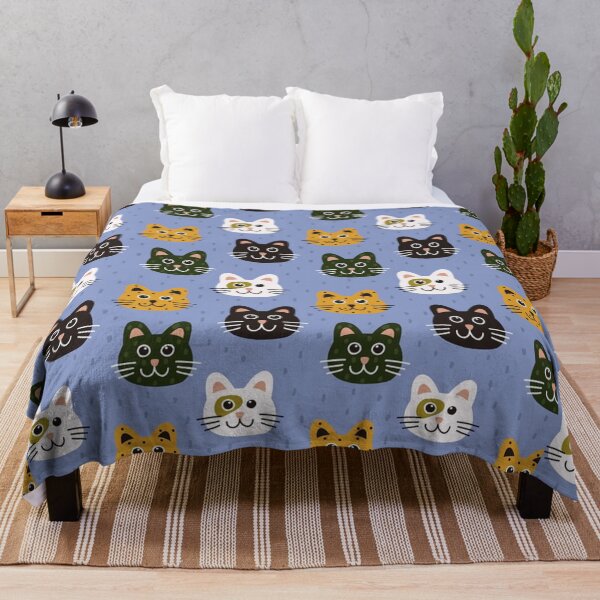 Item preview, Cute Funny Black, White and Orange Kitty Faces. Cat Faces on Blue Pattern designed and sold by silviaol.