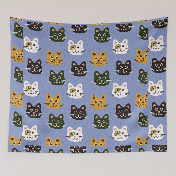 Item preview, Cute Funny Black, White and Orange Kitty Faces. Cat Faces on Blue Pattern designed and sold by silviaol.