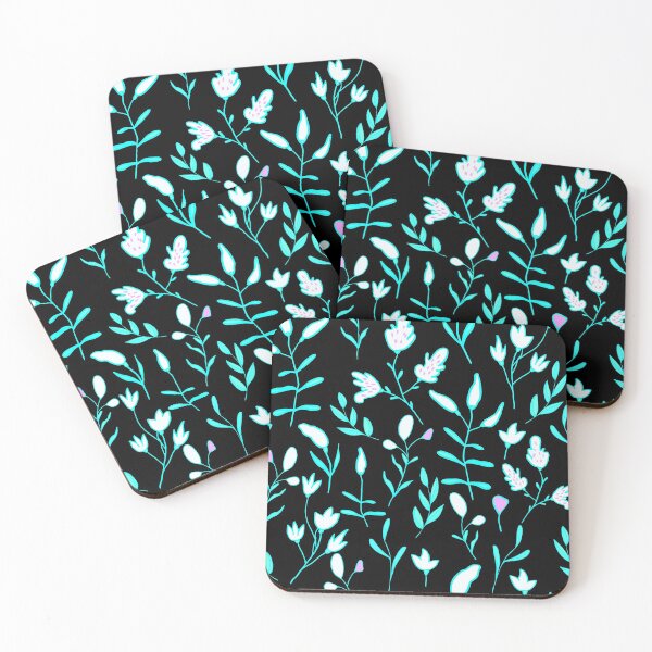 Item preview,  Abstract Green Leaves and Flowers on Black Background Botanical Nature Pattern designed and sold by silviaol.