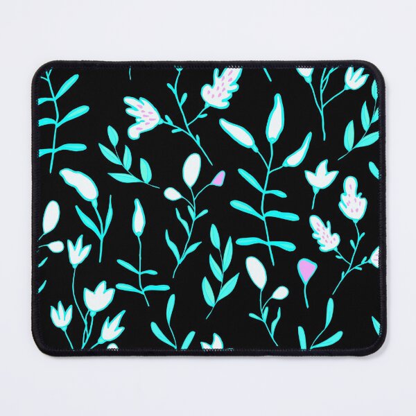 Item preview, Abstract Green Leaves and Flowers on Black Background Botanical Nature Pattern designed and sold by silviaol.