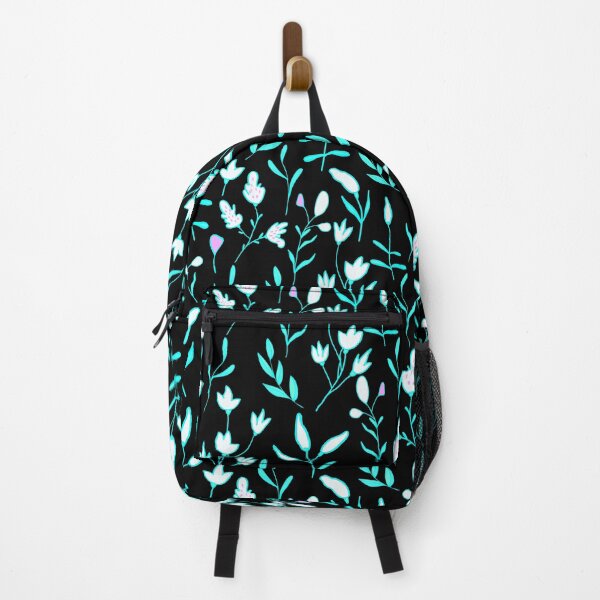 Item preview,  Abstract Green Leaves and Flowers on Black Background Botanical Nature Pattern designed and sold by silviaol.