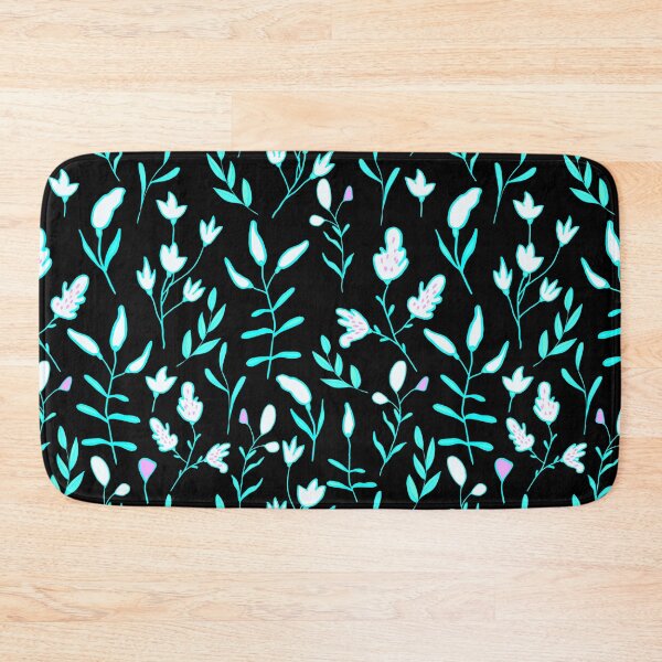 Item preview,  Abstract Green Leaves and Flowers on Black Background Botanical Nature Pattern designed and sold by silviaol.