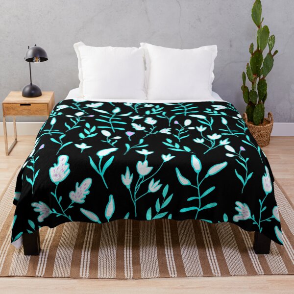 Item preview, Abstract Green Leaves and Flowers on Black Background Botanical Nature Pattern designed and sold by silviaol.
