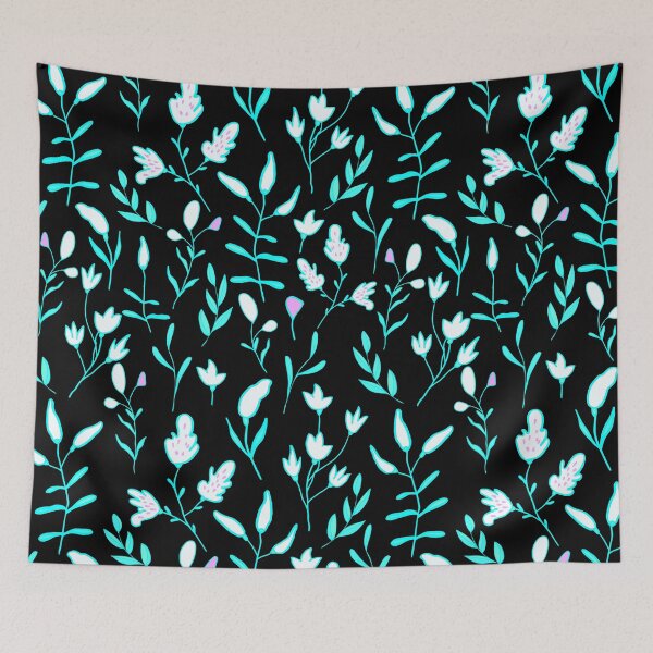 Item preview,  Abstract Green Leaves and Flowers on Black Background Botanical Nature Pattern designed and sold by silviaol.