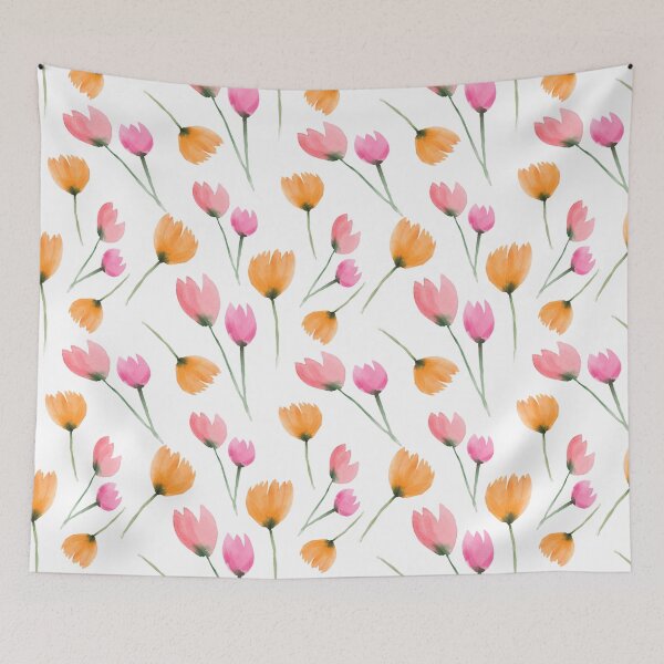 Item preview, Watercolor Orange and Pink Flowers. Wild Flowers Seamless Pattern designed and sold by silviaol.