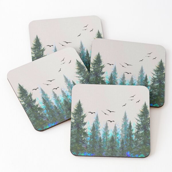 Item preview, SCENIC GREEN PINES FOREST FLYING BIRDS NATURE ART designed and sold by sharlesart.