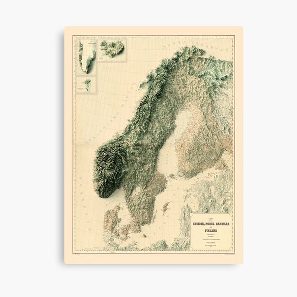 Item preview, 1888 Scandinavia Relief Map 3D digitally-rendered designed and sold by ThinkAboutMaps.