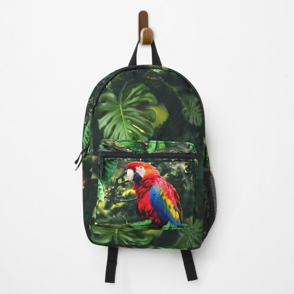 Item preview, Parrot scarlet macaw in colorful jungle with flowers designed and sold by EglesCreations.