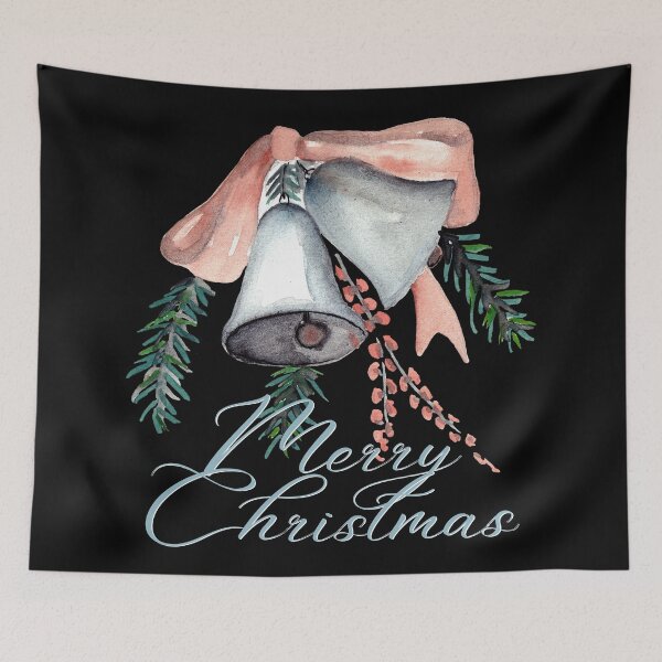 Item preview, Merry Christmas. Christmas Bells With Pink Bow, Berries And Pine Branches designed and sold by fowons.