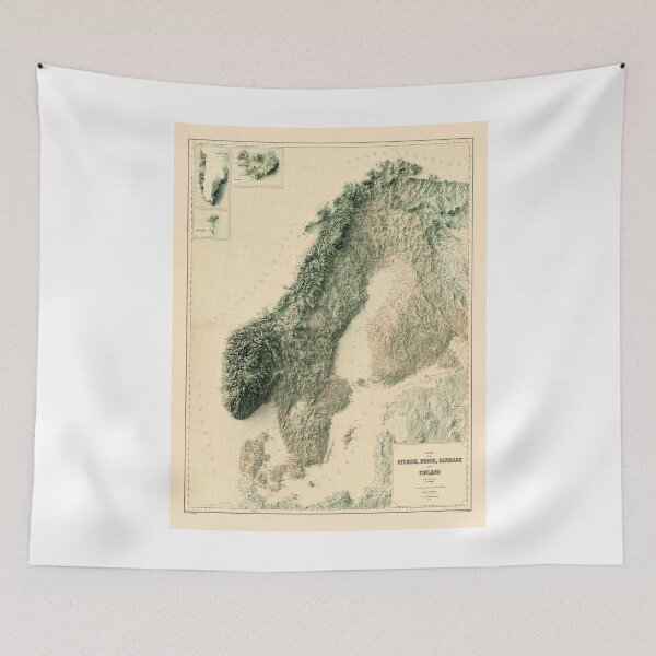 Item preview, 1888 Scandinavia Relief Map 3D digitally-rendered designed and sold by ThinkAboutMaps.