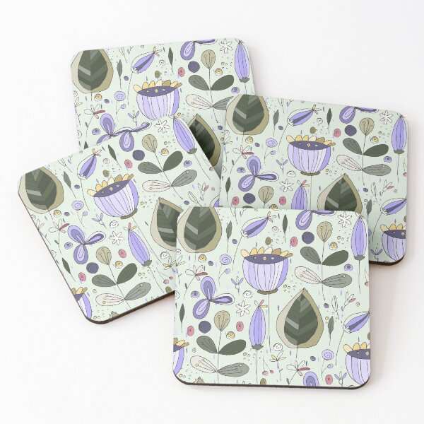 Item preview, Beautiful Abstract Hand Drawn Purple Flowers and Green Leaves. Wildflowers and Leaves designed and sold by silviaol.