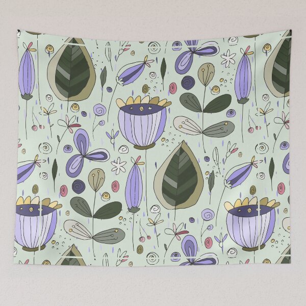 Item preview, Beautiful Abstract Hand Drawn Purple Flowers and Green Leaves. Wildflowers and Leaves designed and sold by silviaol.
