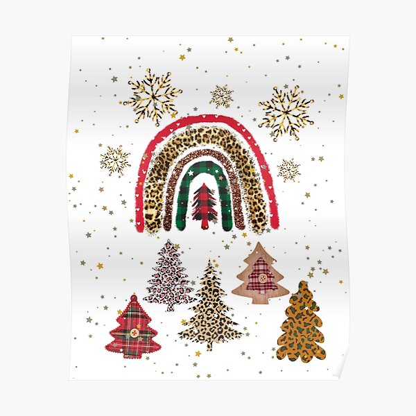 Leopard Plaid Christmas Tree Snow Snowflakes Winter Fall Holiday Best Christmas Gifts for Women Mom Wife Sister Aunt Teacher Daughter Poster