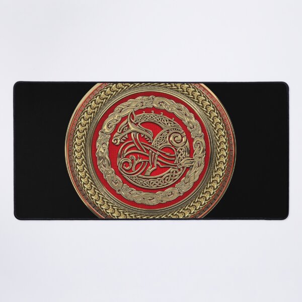 Item preview, Viking Protection Talisman - Norse Dragon in Gold on Red over Black Leather designed and sold by Serge Averbukh Art Studio.