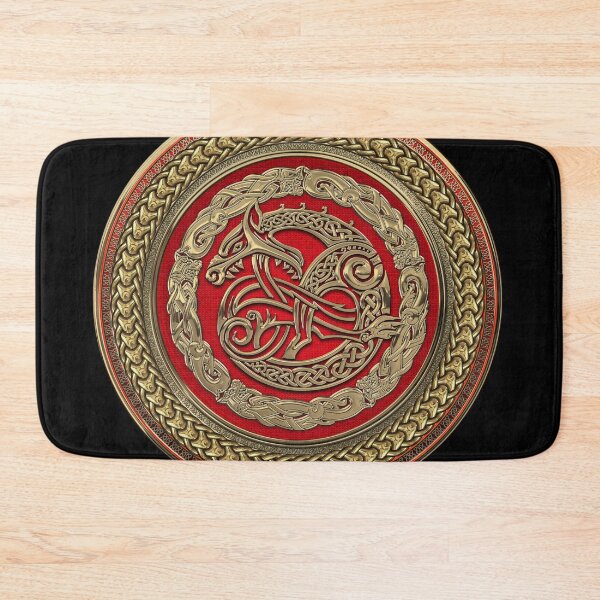 Item preview, Viking Protection Talisman - Norse Dragon in Gold on Red over Black Leather designed and sold by Serge Averbukh Art Studio.