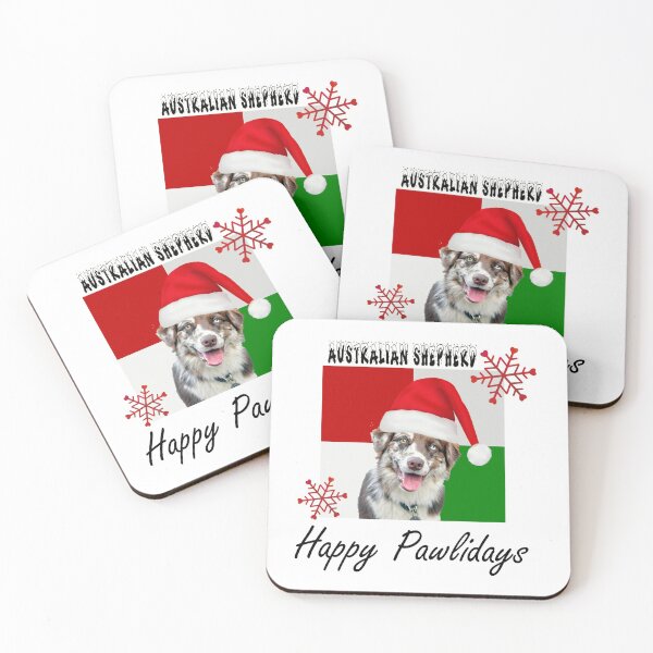 Artikelvorschau, Happy Pawlidays – Weihnachten Australian Shepherd Dog Design mit Weihnachtsmütze entworfen und verkauft von platinumblks.
