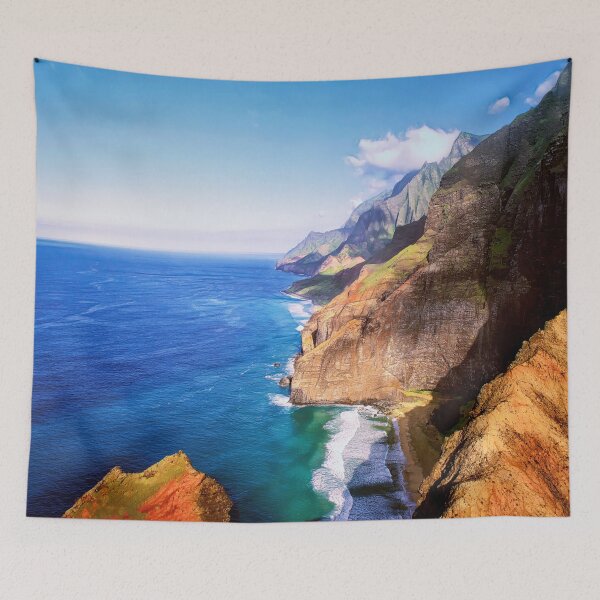 Item preview, Aerial Photograph Of The Isolated Hawaii North Na Pali Tropical  Coastline - Nā Pali Coast State by  OLena Art  designed and sold by Rocky Mountain Artistry.