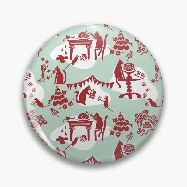 Item preview, “ Kitty Cat’s Holiday Traditions Toile” Festive Christmas Mint Green Red Designer Print designed and sold by victoriabdesign.
