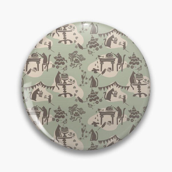 Item preview, “Kitty Cat’s Holiday Traditions Toile” Festive Christmas Celadon Green Brown Gray Cream Designer Print designed and sold by victoriabdesign.