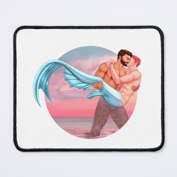 Item preview, Romantic gay illustration of a merman and his pirate designed and sold by JaxintoArt.