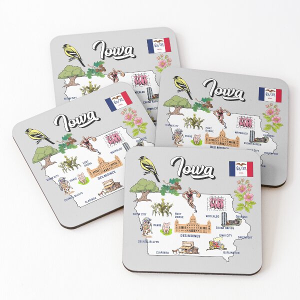 Item preview, illustrated Map of Iowa in US with the major Cities, symbols and attractions designed and sold by mashmosh.