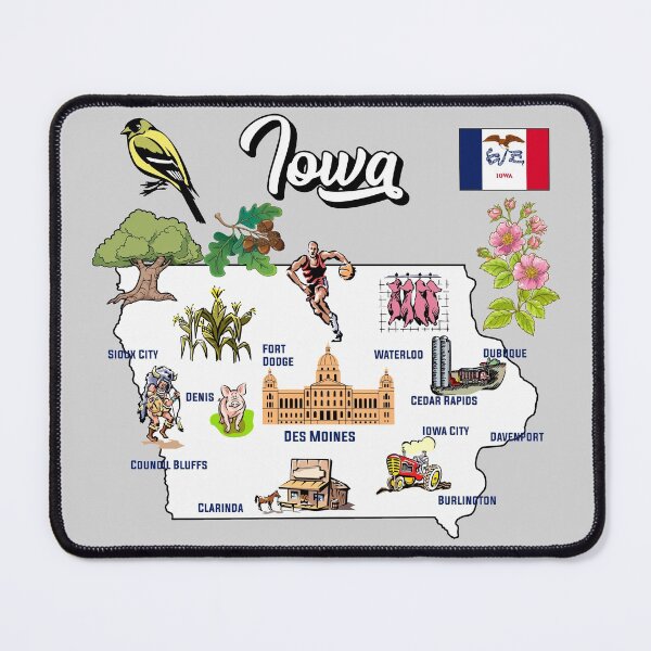 Item preview, illustrated Map of Iowa in US with the major Cities, symbols and attractions designed and sold by mashmosh.