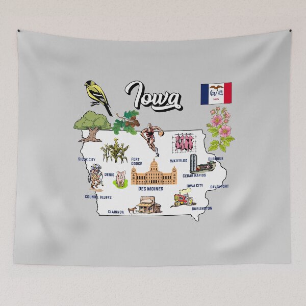 Item preview, illustrated Map of Iowa in US with the major Cities, symbols and attractions designed and sold by mashmosh.