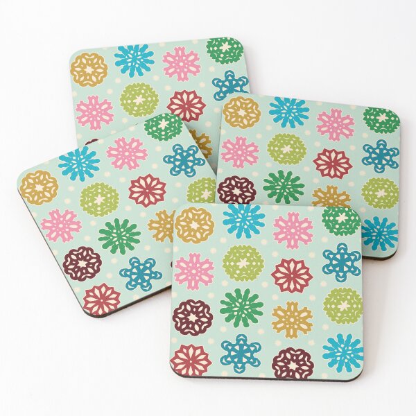 Item preview, “Let It Snow!” Festive Holiday Mint Green Blue Red Snowflake Designer Print designed and sold by victoriabdesign.