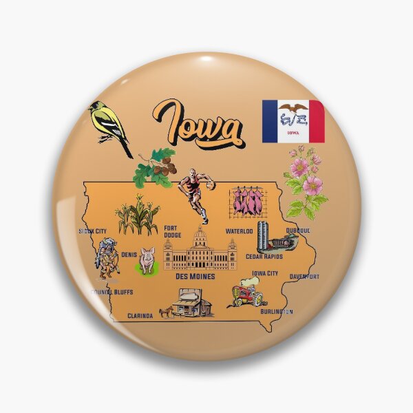 Item preview, Hand Drawn Illustration of Iowa state Map with Tourist Destinations, USA designed and sold by mashmosh.
