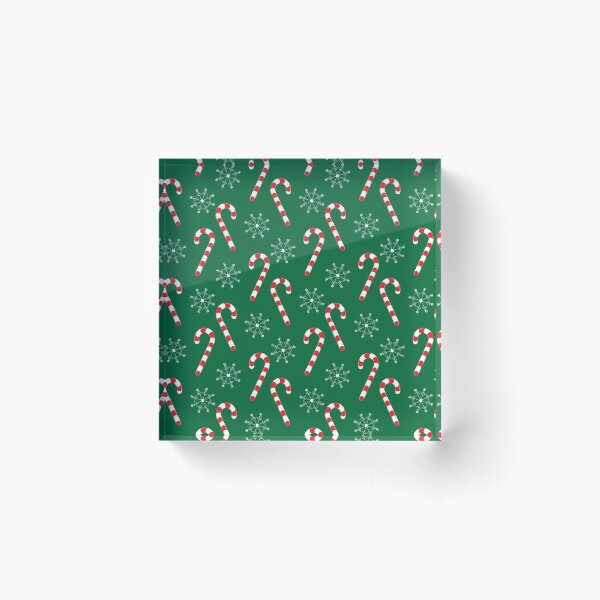 Candy Canes and Snowflakes Pattern Green Acrylic Block