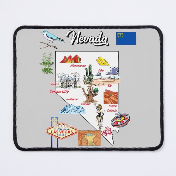 Item preview, illustrated Map of Nevada in US with the major Cities, landmarks and symbols designed and sold by mashmosh.