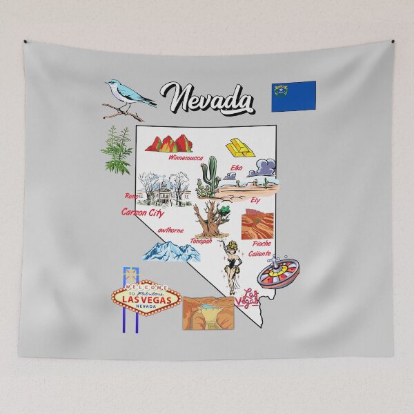 Item preview, illustrated Map of Nevada in US with the major Cities, landmarks and symbols designed and sold by mashmosh.