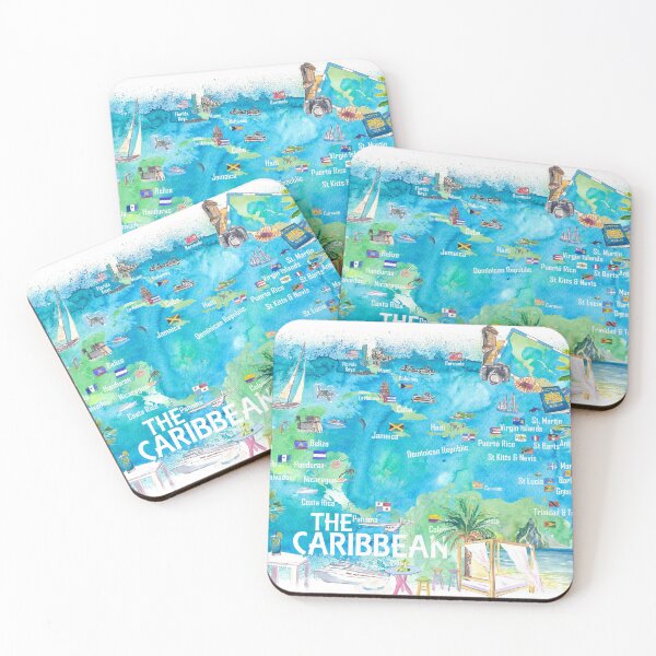 Item preview, Eastern and Western Caribbean Illustrated Travel Map with Landmarks Highlights and Impressions designed and sold by artshop77.