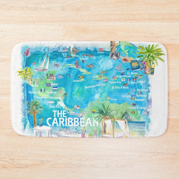 Item preview, Eastern and Western Caribbean Illustrated Travel Map with Landmarks Highlights and Impressions designed and sold by artshop77.