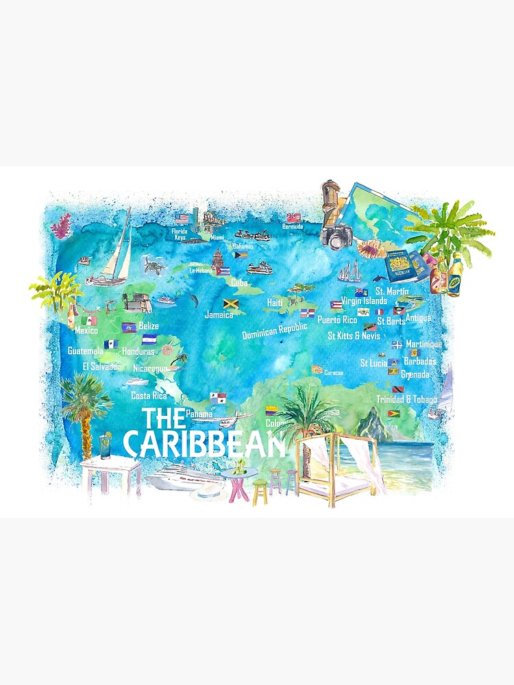Thumbnail 2 of 2, Jigsaw Puzzle, Eastern and Western Caribbean Illustrated Travel Map with Landmarks Highlights and Impressions designed and sold by artshop77.
