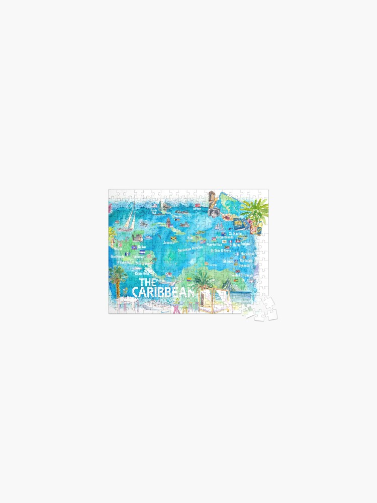 Thumbnail 1 of 2, Jigsaw Puzzle, Eastern and Western Caribbean Illustrated Travel Map with Landmarks Highlights and Impressions designed and sold by artshop77.