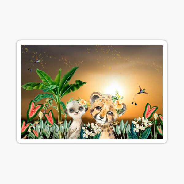 The Cute Duo At Sunset In The Magical Jungle Sticker