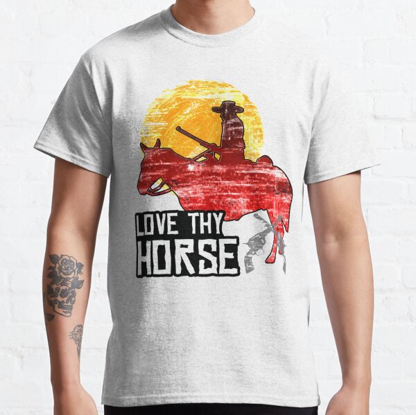 Vista previa del artículo con la obra «Puesta de sol en caballo rojo - AMA A TU CABALLO, Redención del Oeste», diseñado y vendido por Gerdajadeshop.