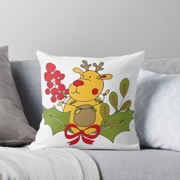 Item preview,  Christmas sticker with reindeer, holly berrie and red bow,  doodle for celebration decoration design. New Year sticker with a deer and decorative elements in  doodle cartoon style. designed and sold by Mallva.