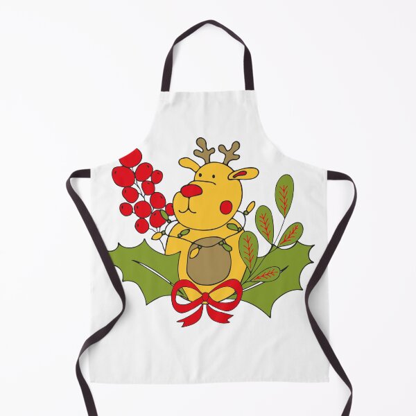 Item preview, Christmas sticker with reindeer, holly berrie and red bow, doodle for celebration decoration design. New Year sticker with a deer and decorative elements in doodle cartoon style. designed and sold by Mallva.